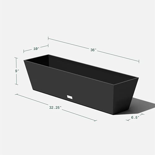 Veradek Pure Series Window Box Planter - Tapered Outdoor Planter - color: Black, size: 36 inch