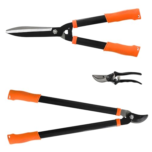 Machete, Hedge Shears and Tree Shears 3pcs Heavy Duty Garden Shears Set With Compound Action Tree Shears, Cut Thick Branches Easily, Tree Trimmer Gardening Tools, Tree, Shrub and Bush Care Kit