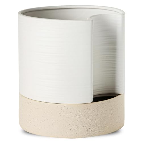 Nihow Ceramic Self Watering Plant Pot for Indoor Plants, 8 Inch,White - color: White & Brown, size: 8" Self Watering