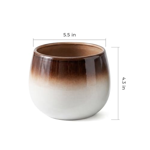 Ceramic Plant Pots, 5.5 Inch Indoor Planters, Ombre Glaze for Houseplants - color: Gradient Brown & Gray