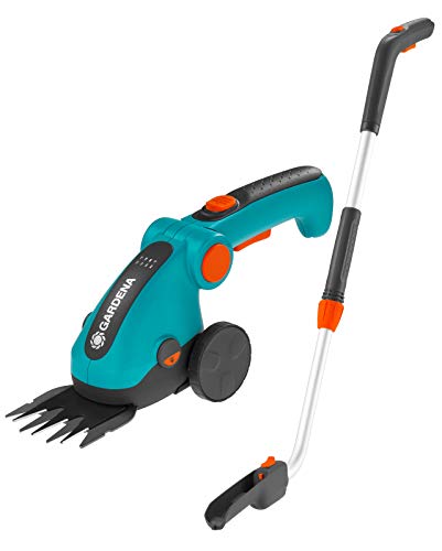 GARDENA 9858-20 Battery Grass Shears with Extension Handle and Wheels Set, Cordless, Handheld Shears, 80 Min Run time, Replaceable Quality Non Stick Blades - style: Grass Shears, Extension Pole & Wheels SET