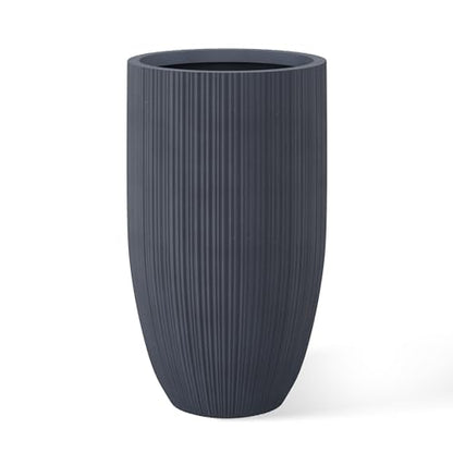 Kante Large Round Tapered Charcoal Concrete Planter 24" Tall, Outdoor - color: Textured Charcoal, size: 24" Tall