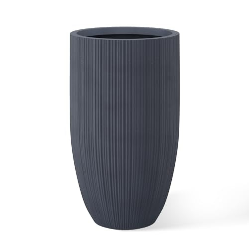 Kante 24 Inch Tall Concrete Planter, Outdoor Indoor Large Plant Pots with Drainage Hole and Rubber Plug for Home Garden Patio Porch Textured Charcoal - color: Textured Charcoal, size: 24" H