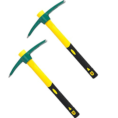 2 PCS Pick Mattock Hoe Heavy Duty, Gardening Hand Pick with 15 Inch Shock Absorption Rubber Handle and Forged Head, Pick Axe Hand Tool for Digging Weeding Prospecting Camping - size: 15 Inch Hand Pick 2PCS
