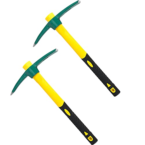2 PCS Pick Mattock Hoe Heavy Duty, Gardening Hand Pick with 15 Inch Shock Absorption Rubber Handle and Forged Head, Pick Axe Hand Tool for Digging Weeding Prospecting Camping - size: 15 Inch Hand Pick 2PCS