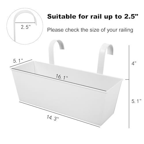 16 Inch Railing Planters Box Metal Hanging Flower Pot 3 Pcs - color: White-3pcs