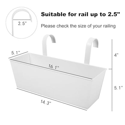 16 Inch Railing Planters Box Metal Hanging Flower Pot 3 Pcs - color: White-3pcs