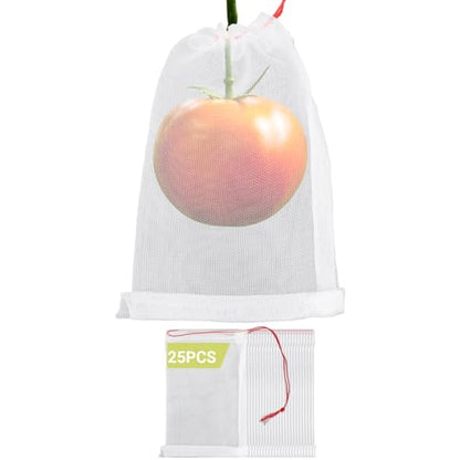 Fruit Cover Bags Against Birds, 25pcs 4x6 in Mesh Fruit Protection Bags with String, Netting for Fruit Trees Vegetables Flowers Protection Away from Bugs Birds - size: 4"x6"/Pack of 25