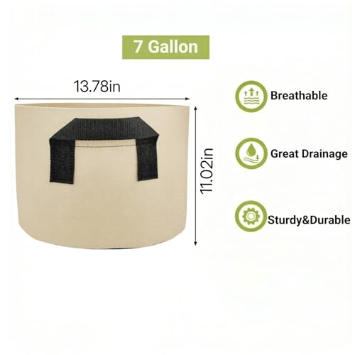 7 Gallon Grow Bags 5-Pack, 300G Thick Fabric Pots, Reinforced Handles - size: 7 Gallon