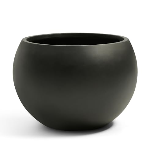 FloraFairy 19.3" Dia-13 H Fiberstone Sphere Planter, Black Round Flower Pot - color: Black, size: Large