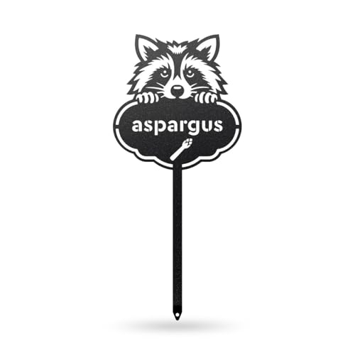 RealSteel Rocky the Raccoon Plant Markers – Cute Metal Garden Labels for Herbs & Vegetables | Outdoor Steel Plant Stakes for Garden, Greenhouse & Raised Beds | Gardening Gift | USA (ASPARAGUS-B-6X13) - style: ASPARAGUS