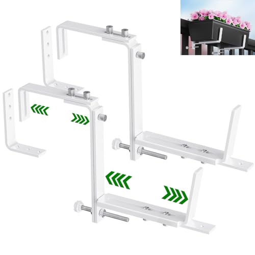 HFHOME Set of 2 Adjustable Window Planter Box Brackets, White Brackets for Window Boxes Planters, Planter Shelving with Adjustable Size The Width of The Bottom of The Planter Box (Patent Registered) - size: Set of 2 - White