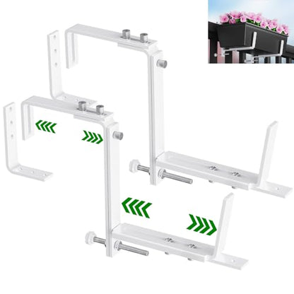 HFHOME Set of 2 Adjustable Window Planter Box Brackets, White Brackets for Window Boxes Planters, Planter Shelving with Adjustable Size The Width of The Bottom of The Planter Box (Patent Registered) - size: Set of 2 - White