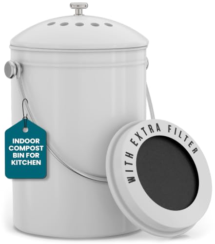 Utopia Kitchen Countertop Compost Bin 1 Gallon, Stainless Steel, White - color: White, size: 1 Gallon (Pack of 1)