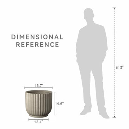 Kante Large Round Pedestal Weathered Concrete Planter 16.7" Dia, Outdoor - color: Weathered Concrete, size: 16.7"w x 14.6"h