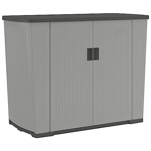 Suncast XL Outdoor Storage Cabinet, 130 Gal, Lockable, Peppercorn Gray