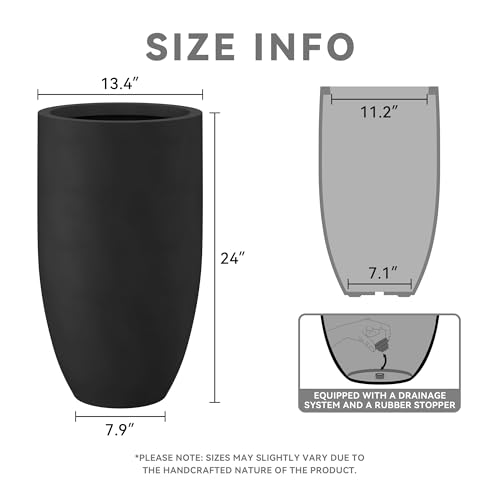 Kante Large Round Tapered Black Concrete Planter 24" Tall, Outdoor - color: Black, size: 24" Tall