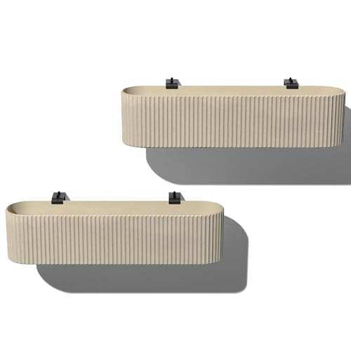 Veradek Demi Series Railing Planter - Round Window Box with Bracket - color: Sand, size: 36 inch - 2 Pack