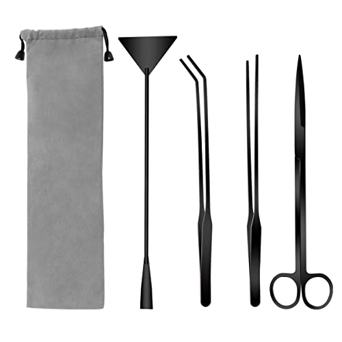Catcan 4 in 1 Quarium Aquascape Tools Kits, Fish Tank Plant Tools Tweezers - color: Black