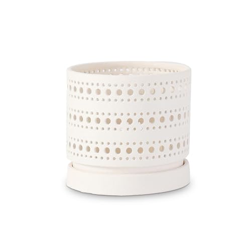 LE Beau Ceramic Moon Gate Orchid Planter with Attached Saucer - Sand (Sand Milky White, 6.0" D x 5.5" H (Case of 6)) - color: Sand Milky White, size: 6.0" D x 5.5" H (Case of 6)