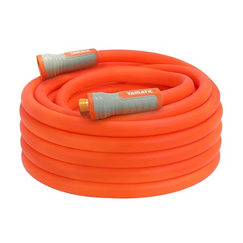 YAMATIC Flexible Garden Hose 5/8" x 50ft, 360° Swivel Handle, Burst 600 PSI - color: Orange, size: 50' (feet) Male to Female with Swivel