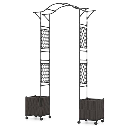 IRONMAX 8.2FT Metal Garden Arch with Planters, Arbor for Climbing Plants - size: 82" x 16" x 99"