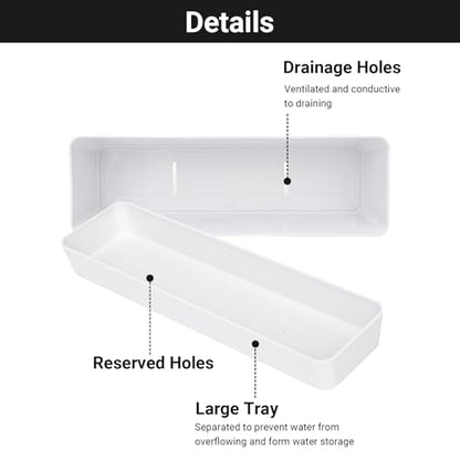 GREANER Long Window Boxes Planters, 6 Pack 16x3.8 Inch Vegetable Box Pot with Tray, Indoor Succulent Cactus Flowers Plastic Rectangle Pot for Balcony, Office, Garden, Outdoor, Windowsill - White - size: 6Packs/16x3.8in