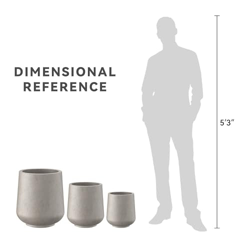 Kante Set of 3 Weathered Concrete Curved Round Planters for Modern Home - color: Buff Concrete, size: Set of 3: 15.3" + 11.6" + 8.2" D