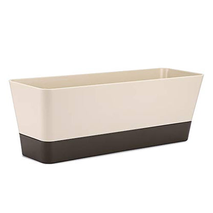 Skelang 2 Pcs Rectangular Plant Pot, 12" Watering Plant Container with Drainage Hole, Window Planter Box with Saucer for Succulents, Flowers, Herbss