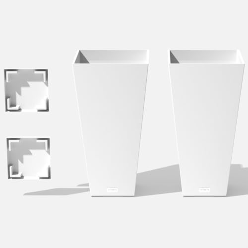 Veradek Pure Series Taper Planter & Drip Tray - Tapered Planter with Shelf - color: White, size: 26 inch - 2 pack with saucers