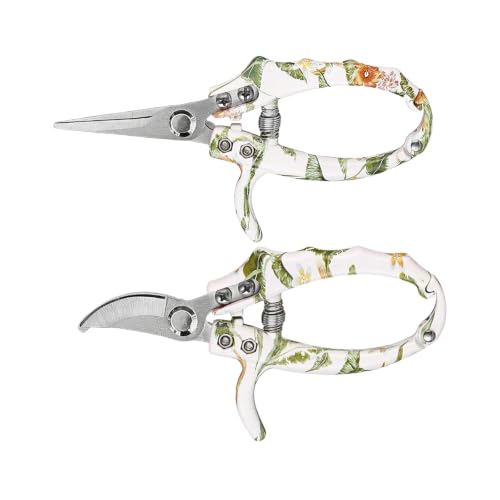 2 Pack Garden Shears, Garden Scissors with Straight & Curved Blades