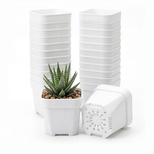 24Pcs 3"Square Plastic Plant Pots,White Nursery Pots with Drainage Hole,Seedling Nursery Transplanting Planter Container for Plants,Succulent,Garden,Flower,Home,Office,Balcony Decor,Indoor,Outdoor