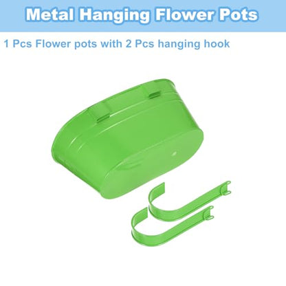 uxcell Rail Planter for Outdoor Plants, 4 Pcs 11" Iron Wall Hanging Planters Fence Railing Balcony Planters with Drainage Holes and Detachable Hooks, Dark Green - color: Green
