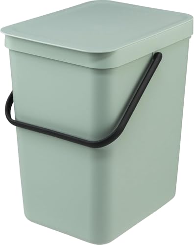 Brabantia Sort & Go Kitchen Recycling Bin | M / 6.6 Gal / 25L | Jade Green | Removable Stay-Open Lid, Carry Handle | Trash Can for Bottles, Cans, Paper, Glass | Wall-Mounting Bracket Sold Separately - color: Jade Green, size: 1x 6.6 Gal / 25L