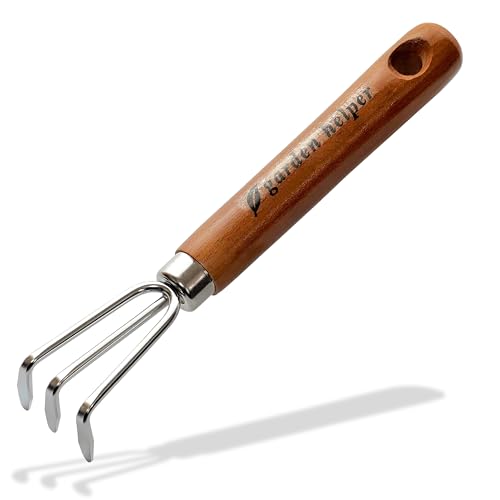 Mini Hand Cultivator Garden Tool 3 Claws - Heavy Duty Japanese Steel with Wood Handle - Small Rake Tiller for Aerating Soil, Digging, and Weeding - Made in Japan - color: Brown Cultivator (Mini)