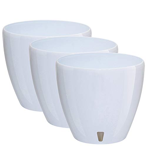 Gardenera 6.7" Deco Self Watering Pots for Indoor Plants in White (Set of 3) - Decorative Flower Pot with Water Level Indicator and Drainage Cartridge for All House Plants, Flowers and Herbs - color: White - Set of 3, size: 6.7 Inch