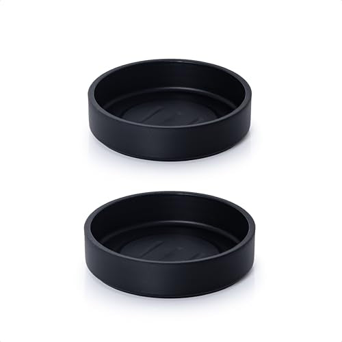 Phoenix Vine 4 Inch Plastic Plant Saucer Water Drip Tray, Heavy Sturdy Round Plant Drainage Tray for Indoors Outdoor, Set of 2, Matte Black, 21-TY-4B-2 - size: 4"