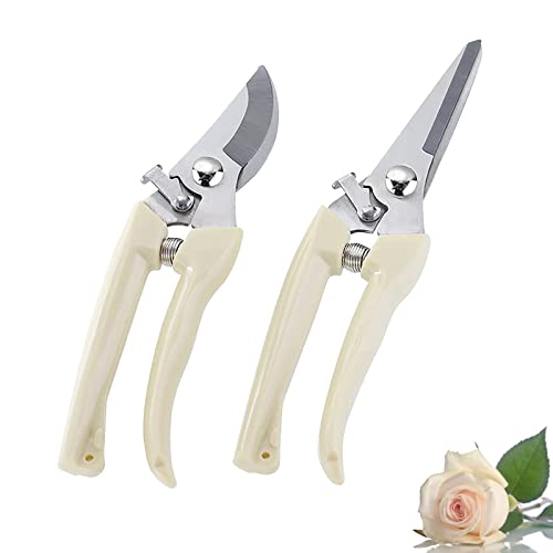 Leize Flower Scissors Set, 2 Pack Premium Thickened Stainless Steel Floral Shears, Strong Pruner for Flowers, Branches and Leaves, Upgrade - color: Cream2p