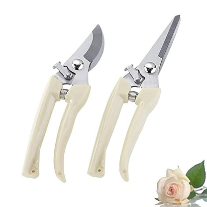 Leize Flower Scissors Set, 2 Pack Premium Thickened Stainless Steel Floral Shears, Strong Pruner for Flowers, Branches and Leaves, Upgrade - color: Cream2p