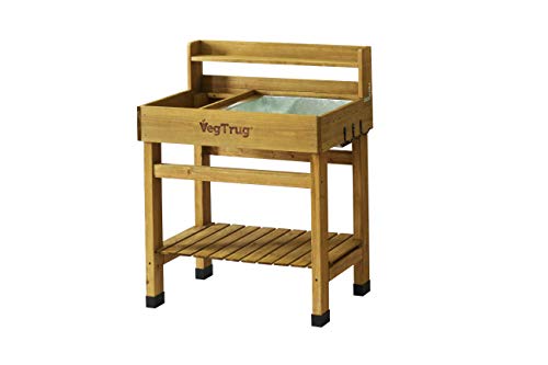 VegTrug Deluxe Cedar Potting Bench, Natural - Outdoor Workstation with Removable Metal Tray, Built-in Shelves & Storage for Gardening, Repotting, Seed Starting, Patio & Greenhouse Use