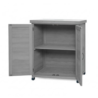 Wood Outdoor Storage Cabinet Potting Bench with Metal Top - color: Gray-B