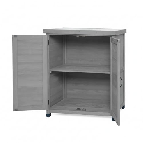 Wood Outdoor Storage Cabinet Potting Bench with Metal Top - color: Gray-B