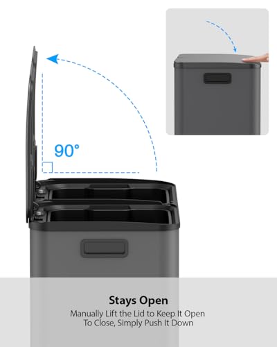 Lovewind Dual Trash and Recycling Bins for Kitchen, 2 * 11-Gallon Stainless Steel Double Trash Can, Step-On Garbage and Recycle Combo, Quiet Close, Pet-Proof, Compatible with 13-Gallon Bags, Grey - color: Gray, size: 2 x 11 Gallon