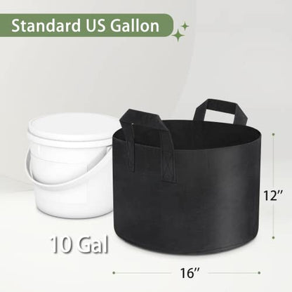 GreatBuddy Grow Bags 10 Gallon 6-Pack, Heavy Duty Fabric Grow Bags with Handles for Vegetables, Herbs, and Tomatoes, Fabric Pots & Planting Bags for Outdoor Home Gardening - size: 10 Gal