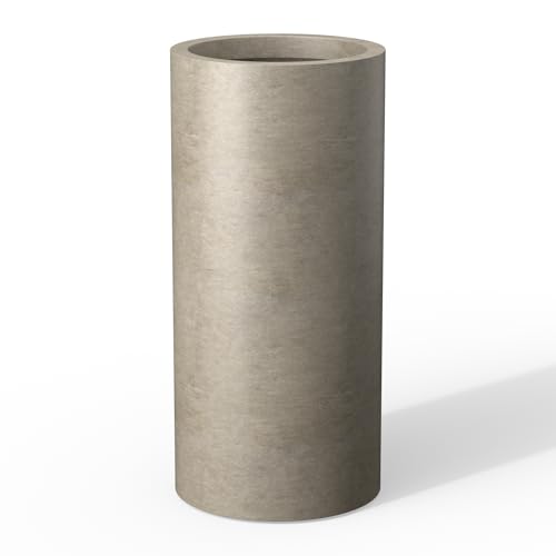 Kante Accent Round Column Weathered Concrete Planter 23.6" Tall, Outdoor - color: Weathered Concrete, size: 23.6“h