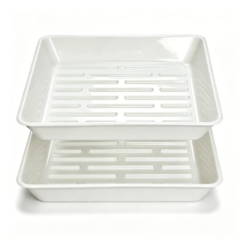 2 Pack 14" Square Plant Tray No Holes, Sturdy Plastic Nursery Tray for Windowsill & Planters, White - color: White, size: 14" - 2 Pack