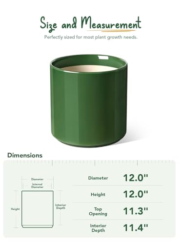 LE TAUCI 12 Inch Pot for Plants, Ceramic Indoor Planter, Bamboo Green - color: Bamboo Green