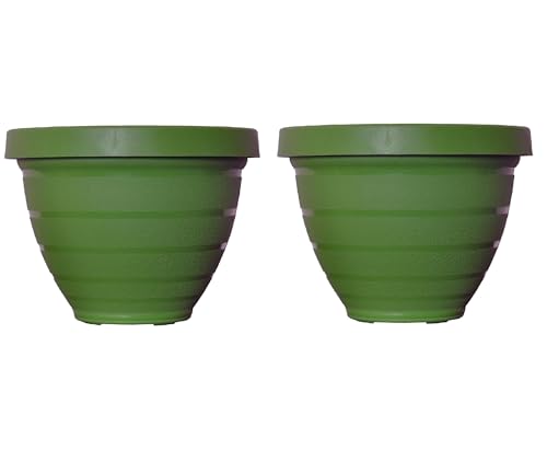 The HC Companies Rings Flower Planter - Self Watering Plant Pots for Herbs & More - Round Lightweight Outdoor & Indoor Planter (12" Dark Green, Pack of 2) - color: Dark Green, size: 12" (Pack of 2)