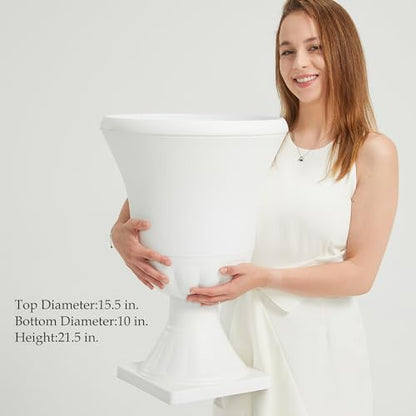 Worth 2-Pack Large White Urn Planters, 15.5" x 22" Tall Outdoor Flower Pots - color: White