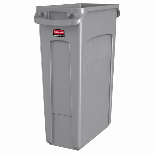 Rubbermaid Commercial Products Slim Jim Plastic Rectangular Trash/Garbage Can with Venting Channels, 23 Gallon, Gray - color: Gray, size: 23 Gal